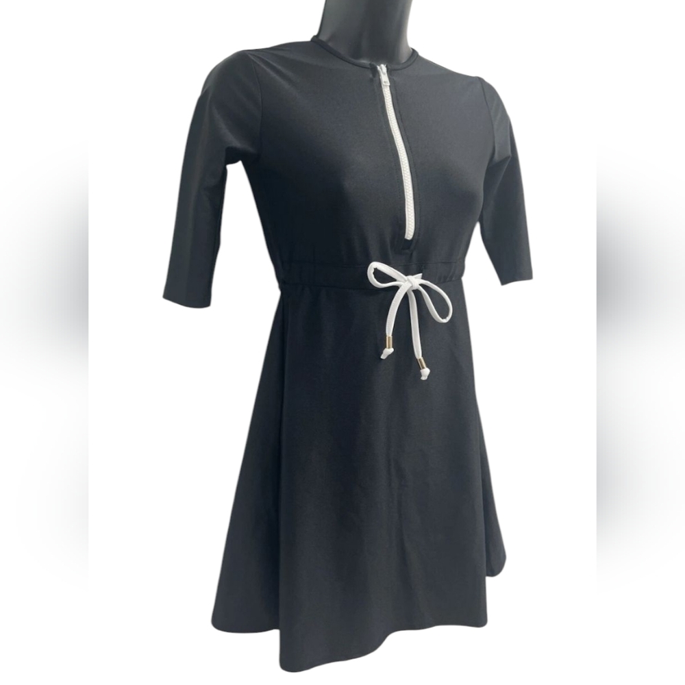 CVRGE Modest Half Zip 1/4 Sleeve THE WAVE  Black Swim Dress Size 14 UFP 50+ sun